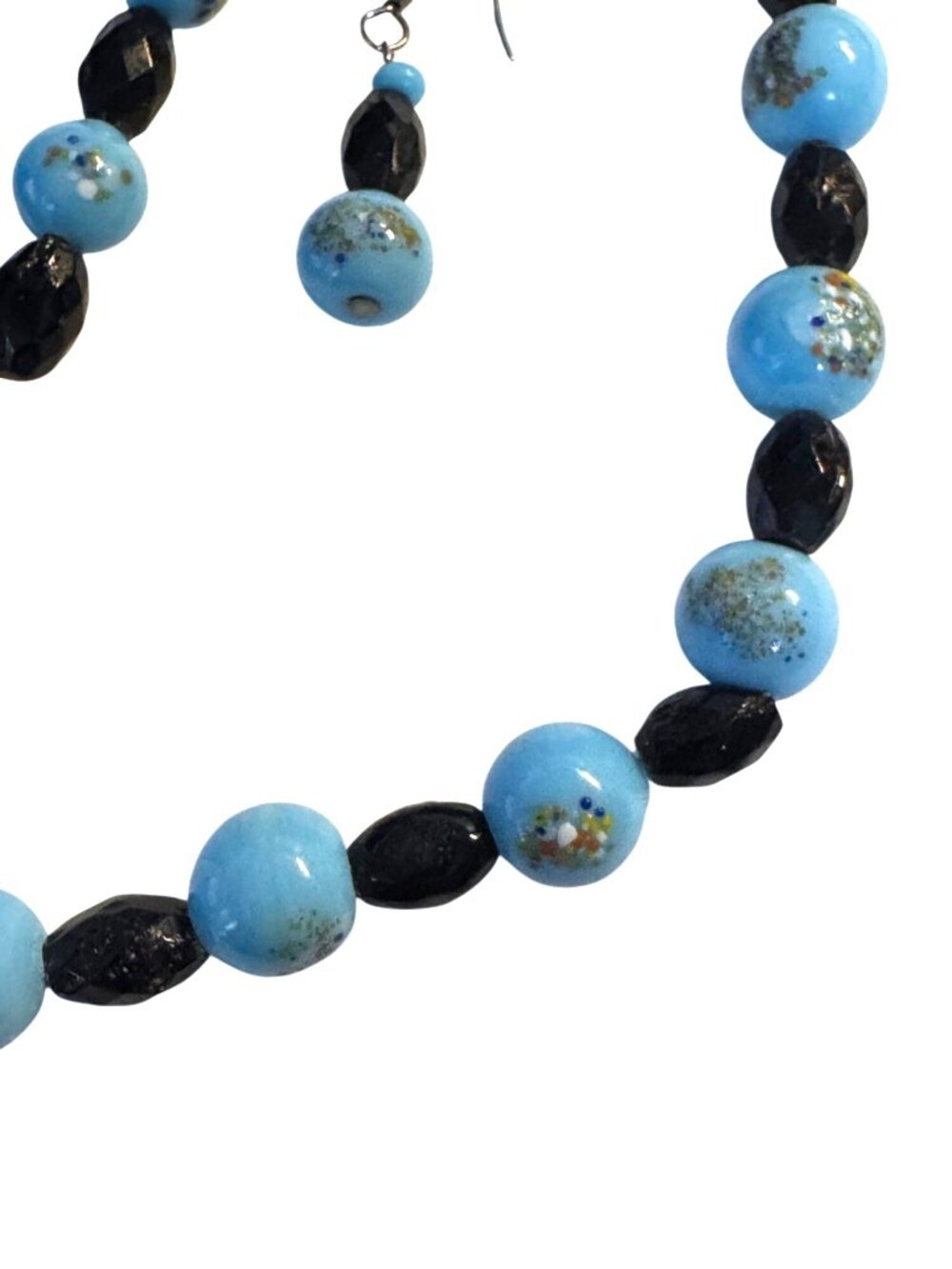 Vintage Lampwork Art Glass Frit Bead Necklace Earrings Czech Glass 24" Set - Picture 4 of 7